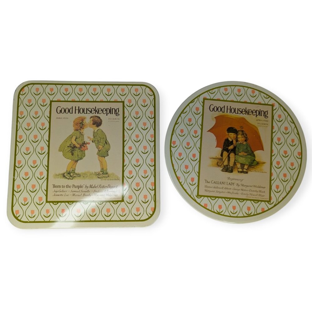 Vintage Cheinco Good Housekeeping Tin Hot Pad Square & Circle Set of 2